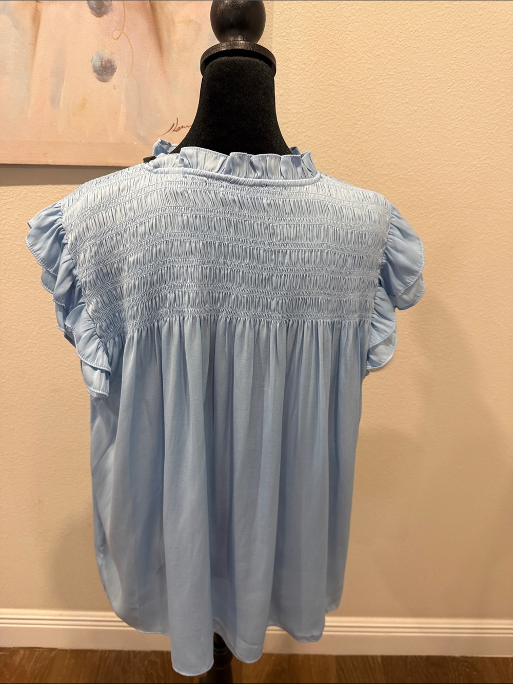 T Tahari Light Blue Tie-Neck Ruffle Sleeve Blouse - Picture 5 of 14